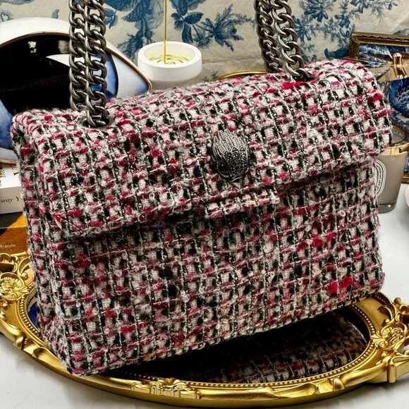 🆕 KURT GEIGER LONDON 🧿 NWOT Tweed Crossbody Bag, Pink & Black Tweed - Picture 15 of 15